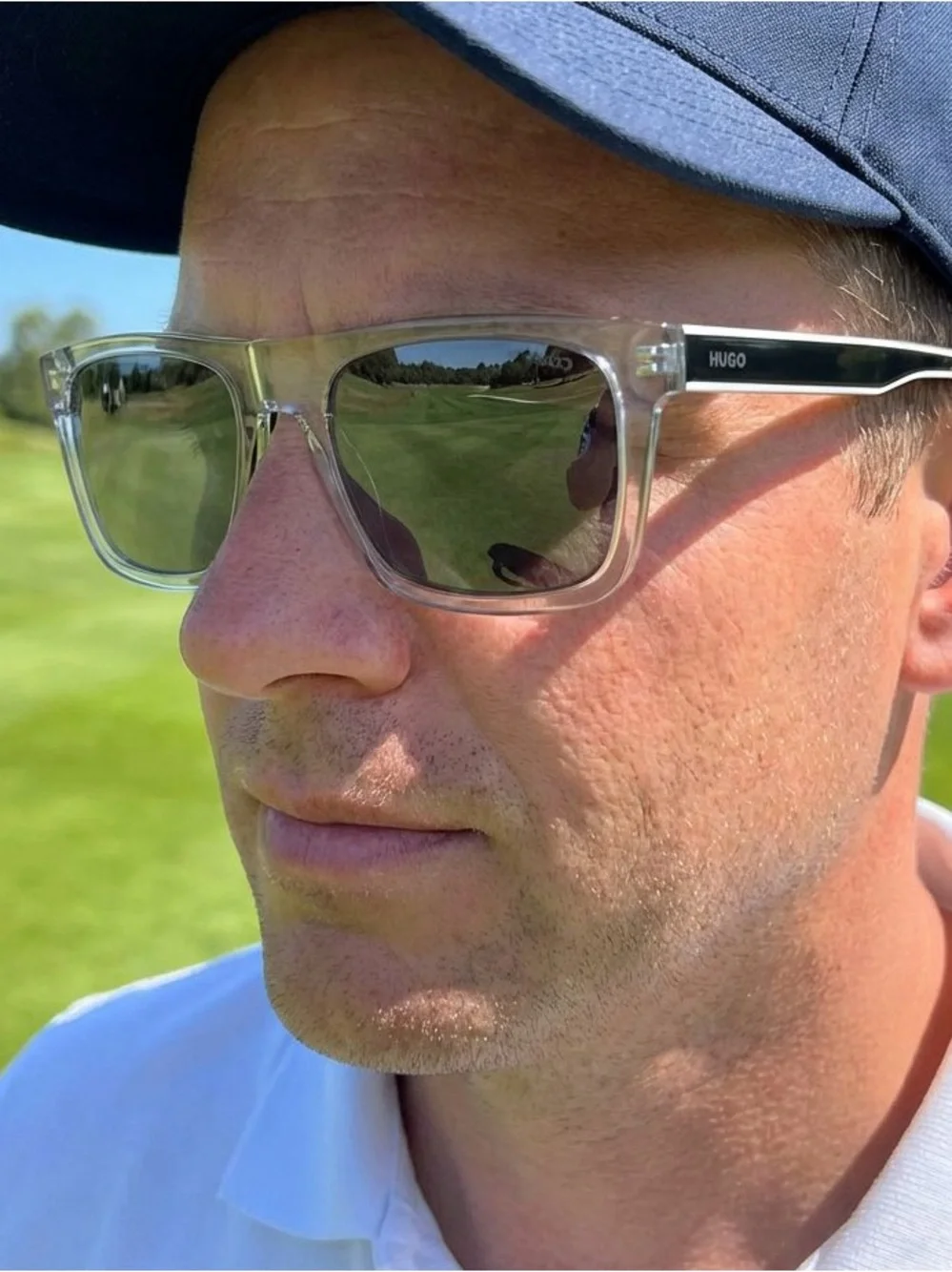 Hugo Boss Clear Frame Black Temples Sunglasses with Silver Mirrors